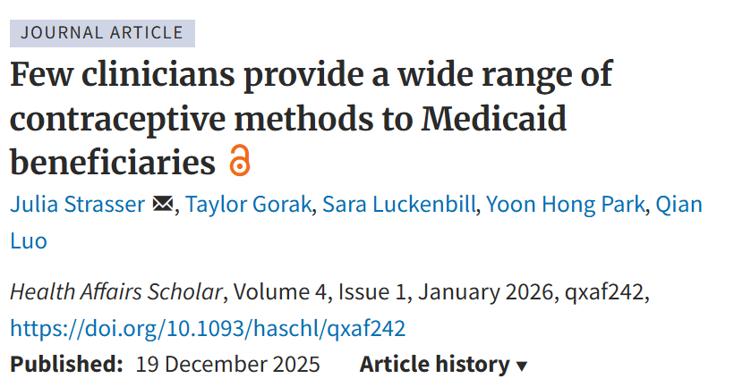 Journal Article: Few clinicians provide a wide range of contraceptive methods to medicaid beneficiaries